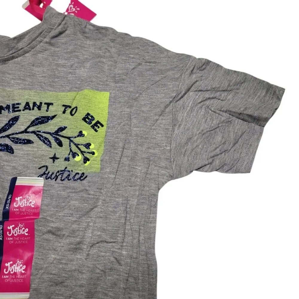 Justice Meant To Be T Shirt Girls Small‎ 5 6 Glitter Tags Gray Short Sleeve